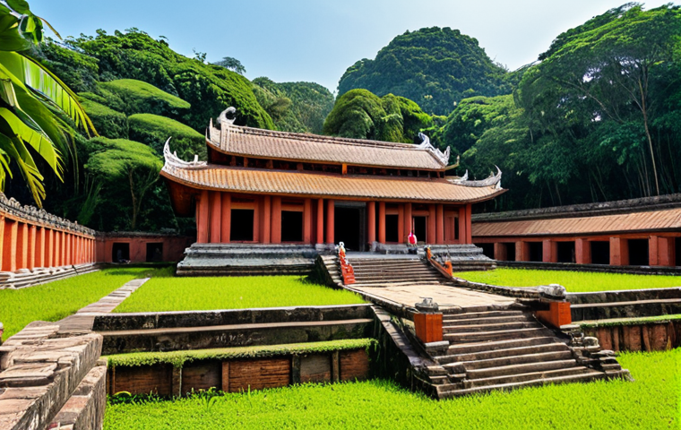 베트남 고대 참파 왕국 - Mỹ Sơn Temple Complex**

"Ancient red brick temples of Mỹ Sơn, overgrown with jungle vegetation, par...