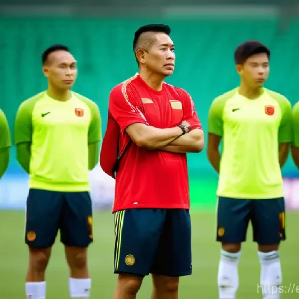 베트남 축구 대표팀 현황 - A dynamic and hopeful image illustrating the Vietnamese national football team during an intense tra...
