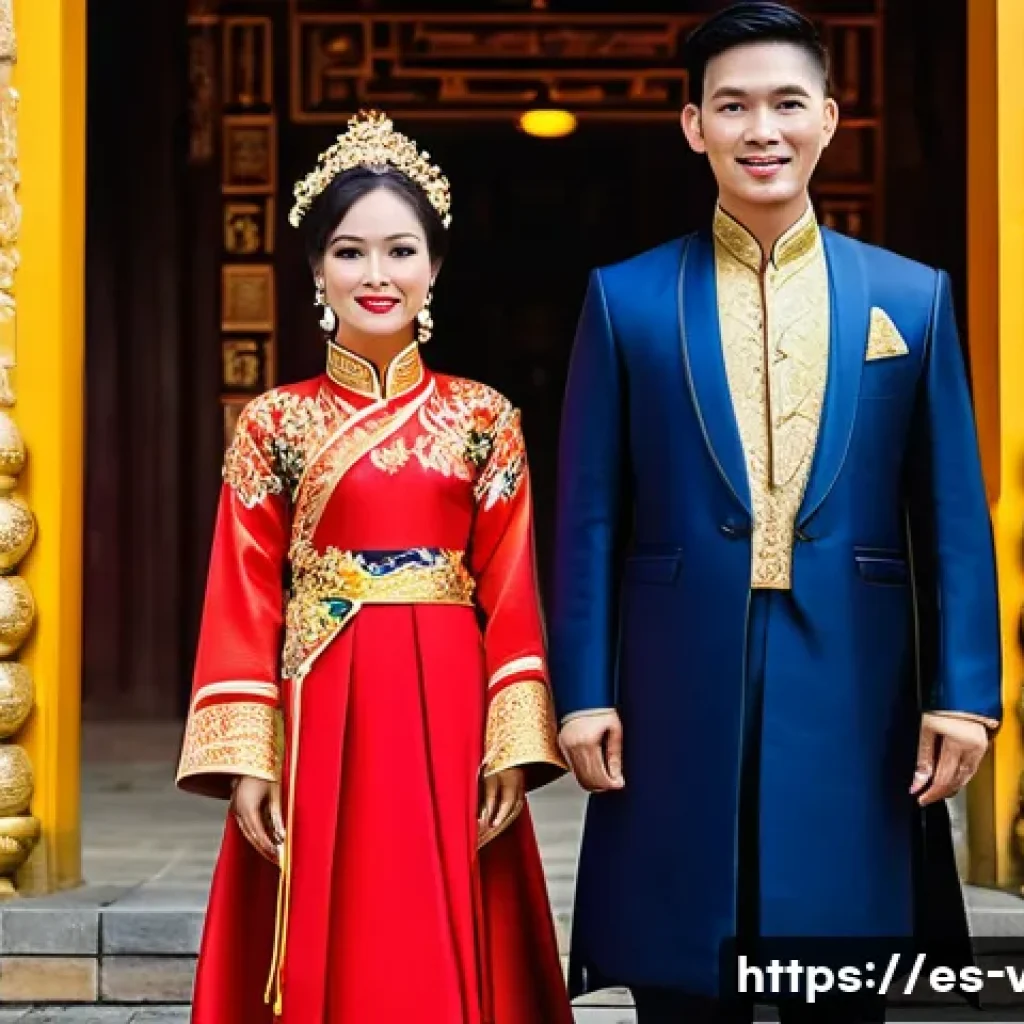 베트남 전통 결혼 문화 - **Prompt 1: The Resplendent Bride and Groom in Traditional Attire**
    "A stunning Vietnamese bride...