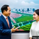 베트남 투자 주의점 - A professional business meeting scene in Vietnam’s modern office setting, showcasing diverse Vietnam...